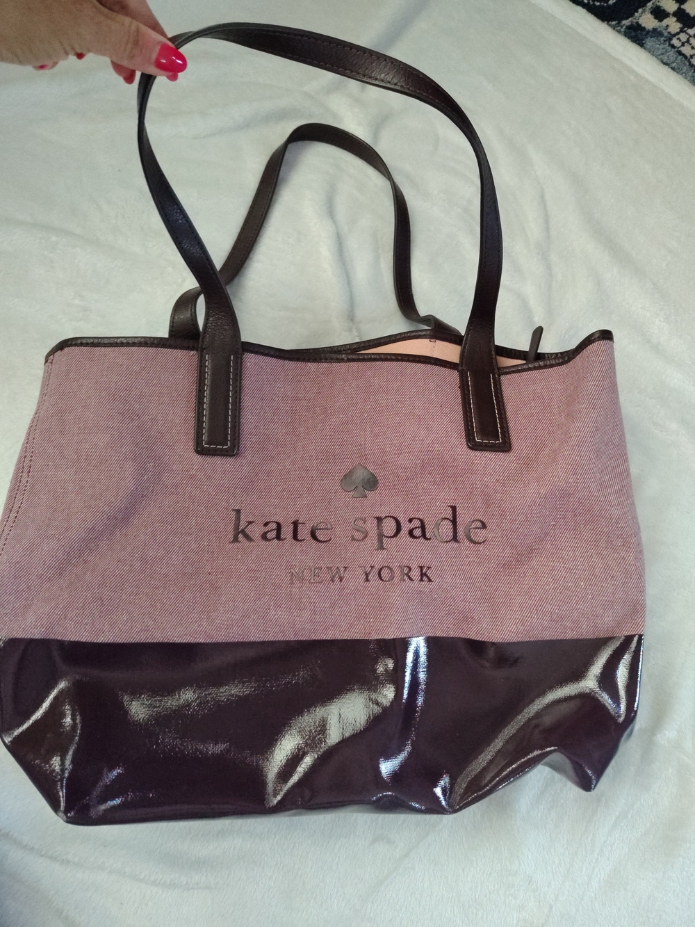 kate spade Pink Canvas Tote with Dark Brown Patent Base
